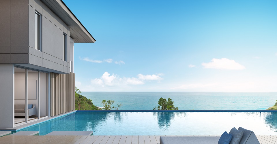 sea view house with pool in modern design - 3d rendering